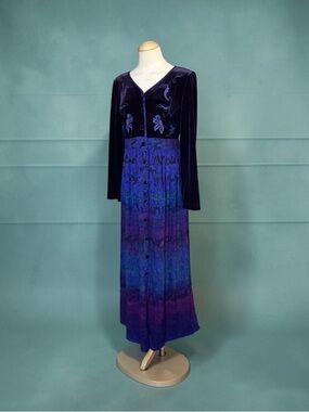 Carole Little Purple Velvet Bodice Ombre Blue-Purple Maxi Dress